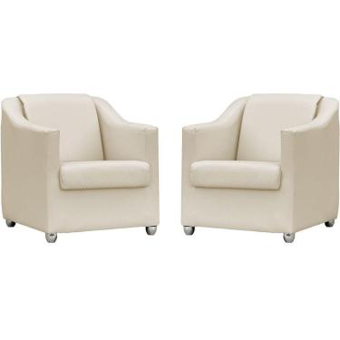 Imagem de Kit 2 Poltronas Mila Corino Cores Pé De Plástico Cromado - Bege Corino