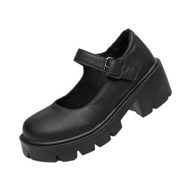 Imagem de Sapatos Mary Jane De Plataforma Em Couro PU plus Size 42, Estilo Vinta