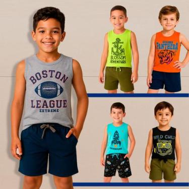Imagem de Kit 4 Peças Roupa Menino Infantil Camiseta Regata Bermuda Tamanho:6Cor