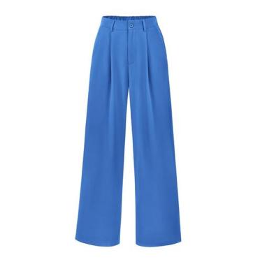 Imagem de Calça PRETTYGARDEN Pantalona Cintura Alta Casual Azul Tamanho S