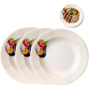 Imagem de 3 Pratos Fundo Melamina Decorado legumes 23cm Uso Restaurante - New Go
