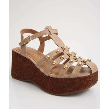 Imagem de Sandália Feminina Plataforma Tiras Tachas Vizzano-11212, Bege, 35