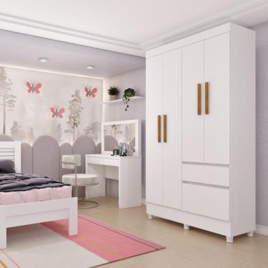 Imagem de Guarda Roupa Solteiro Com Pés 4 Portas 2 Gavetas - Oregon-neve - Tcil Móveis