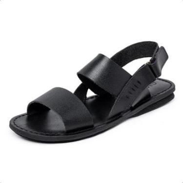 Imagem de Sandalia Couro Masculina Tira Autocolante Palmilha Acolchoada Solado Borracha Antiderrapante Macia-Masculino