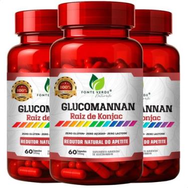 Imagem de 3 Potes Glucomannan Puro 500mg Kit 180 Cáps Fonte Verde