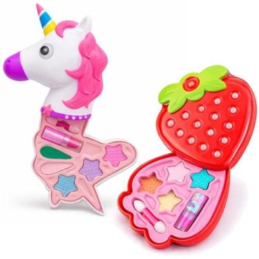 Imagem de Kit 2 Estojo de Maquiagem Meninas de Unicórnio e Morango Infantil - Go