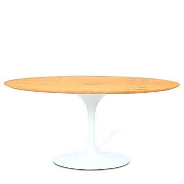 Imagem de Mesa de jantar saarinen branca tampo amadeirado 1,37cm oval - O REI DA