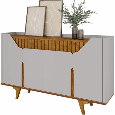 Imagem de Aparador Buffet Balcão Bechara Tamisa ripado 4 portas largura de 160 cm cantos curvo OFF White Naturale