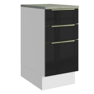 Imagem de Balcão de Cozinha 40 cm 3 Gavetas Branco/Preto Lux Madesa