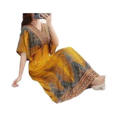 Imagem de Vestido Midi Vintage Boêmio Floral Para Mulheres Com Decote Em V E Cin
