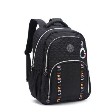 Imagem de Mochila Juvenil Feminina Love Matelassê Kika KK24M07 Cor:Preto, Preto
