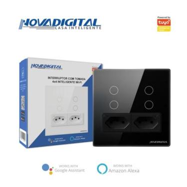 Imagem de Interruptor Inteligente Wi-Fi 4 Botões 4x4 com 2 Tomada Preto Alexa No