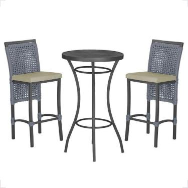 Imagem de Mesa Bistrô e 2 Banquetas Roma Preta Corda Náutica Estofado 7 Trama Or