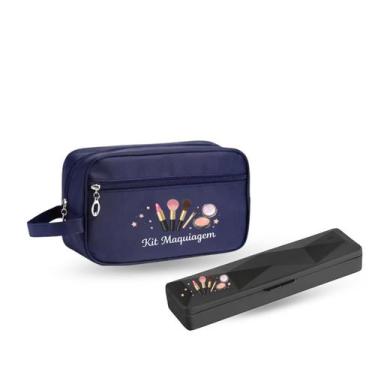 Imagem de Necessaire Bolsa Maquiagem Impermeável com Estojo Portátil - Azul - Mo