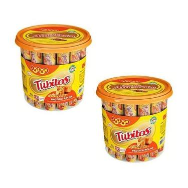 Imagem de Kit 2 Potes Paçoca de Rolha 50 Unidades 750 Gramas Tubitos