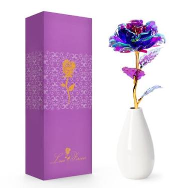Imagem de Tacador de flores de rosas artificiais com caixa de presente de vaso d