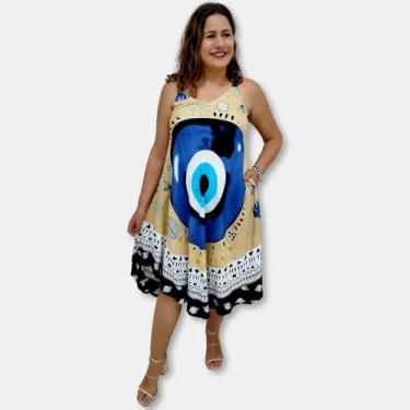 Imagem de Vestido Indiano Trapézio com Bolso Estampa Olho Grego Ramos - Sarat Mo