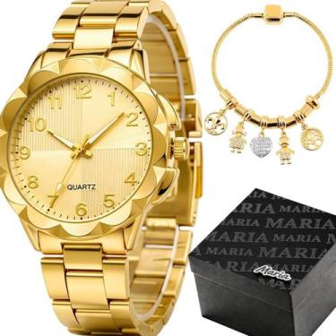 Imagem de Pulseira + Relogio Prova Dagua Feminino Aco Inox + Caixa social resist