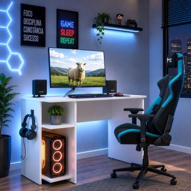 Imagem de Mesa Gamer Nitro Moderno 2 Prateleiras MDP 114CM Branco Loja Sheep