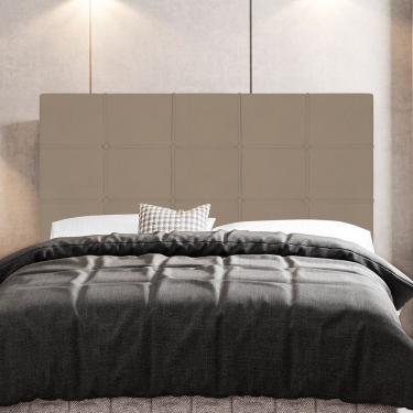 Imagem de Cabeceira Cama Box King Size Leiria 195cm na Parede Madeira Maciça Estofada em Suede Bege Abmaza