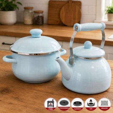Imagem de Chaleira 2,5L Panela Caçarola 3,6L Grafite Esmaltada Kit 2pç - Genéric