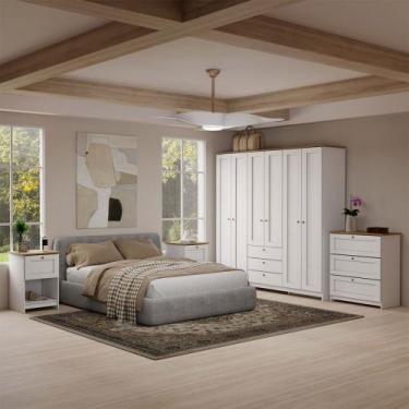 Imagem de Quarto Completo Casal Americano 6 Portas 8 Gavetas Branco/Ipê - Panora