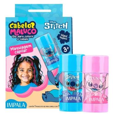 Imagem de Kit Stitch Cabelo Maluco: Giz Para Colorir Azul Stitch e Rosa Angel - 
