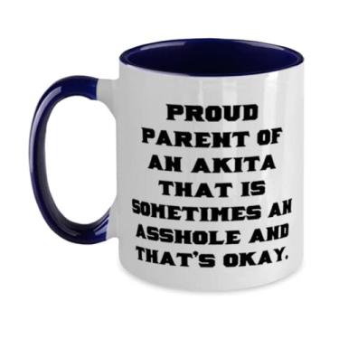 Imagem de Presentes de cachorro Love Akita, Proud Parent of an Akita That is Sometimes an Asshole and That, Funny Birthday Two Tone 325 ml Caneca presentes para amantes de cães