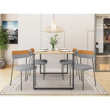 Imagem de Conjunto de Mesa de Jantar Retangular com Tampo Natura Porto e 4 Cadeiras Mona Linho Cinza