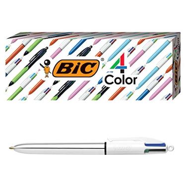 Imagem de BIC Caneta esferográfica brilhante de 4 cores, tubo prateado, ponta média (1,0 mm), tintas sortidas, 3 unidades
