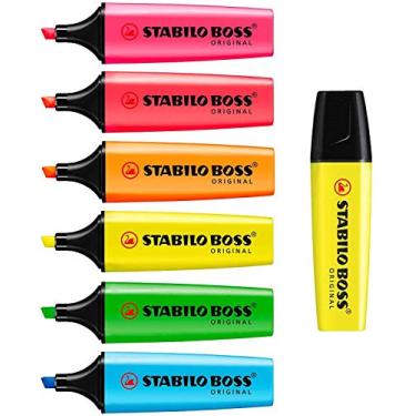 Imagem de STABILO BOSS - Caneta Marcadora Neon - Pacote com 7 - Ponta de Cinzel Ultra Macio de 2-5 mm - Tecnologia Anti-Secagem de 4 Horas - Tinta Pigmento Leve Rápido