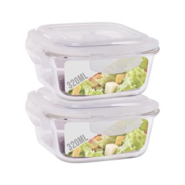 Imagem de Conjunto 2 Potes Vidro 320ml Hermético 4 Travas Alimentos