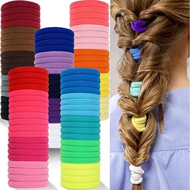 Imagem de 100 peças de cores sólidas costura sem vinco 4 cm elástico laços de cabelo tiras de rabo de cavalo correias de cabelo acessórios para bebês meninas crianças e crianças