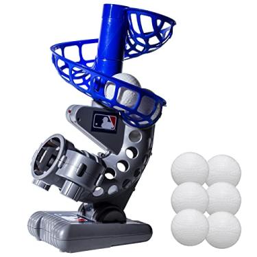 Imagem de Franklin Sports MLB Electronic Baseball Pitching Machine – Height Adjustable – Ball Pitches Every 7 Seconds – Includes 6 Plastic Baseballs, Silver/Blue (6696S3)
