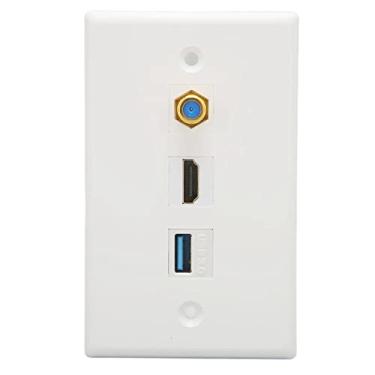 Imagem de Placa de parede HDMI Ethernet, 3 portas HDMI USB 3.0 TV tipo F sem solda, caixa de parede Ethernet para computadores com projetor HDTV, players de vídeo