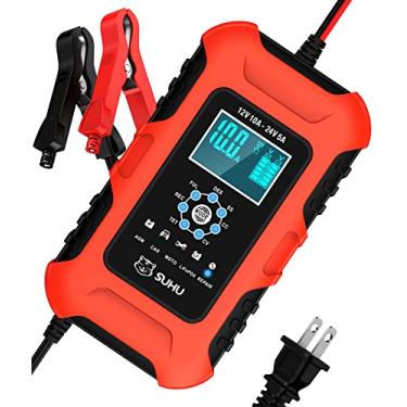 Imagem de SUHU Carregador rápido de bateria de 10A, 12 V/10 A 24 V 5 A mantenedor automático com visor LCD reparo de pulso para carro, RV, caminhão, cortador de grama, barco e mais