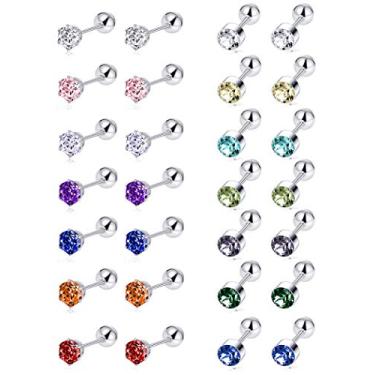 Imagem de Tornito 7 a 14 pares de brincos de aço inoxidável CZ para mulheres e meninas conjunto de brincos de hélice de zircônia cúbica multicolorida 4 mm, Metal, Zircônia cúbica