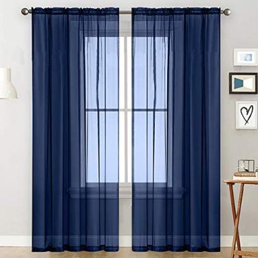 Imagem de Kiboule Cortinas transparentes para sala de estar com varão de bolso para janela painéis de cortina para quarto de quarto cortinas de voil semitransparente azul escuro (55''Wx102''L, 2 painéis)