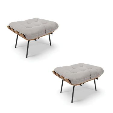 Imagem de Kit 02 Puffs Costela Veludo Cinza Base Metálica Preto