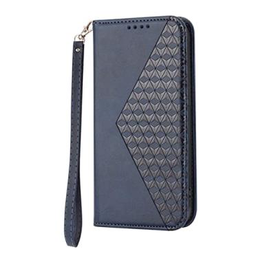 Imagem de DENSUL Capa de couro para iPhone 14/14 Pro/14 Plus/14 Pro Max, capa carteira de cartão, capa flip magnética, pulseira anti-queda TPU pára-choques à prova de choque diamante capa de pressão, azul, 14 6,1 polegadas