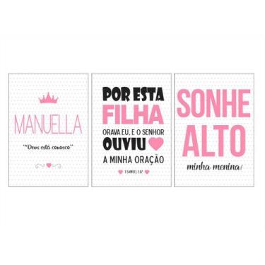 Imagem de Kit 3 Placas Decorativas Com Nome - Personalizada (28X20 Cm) - Dream A