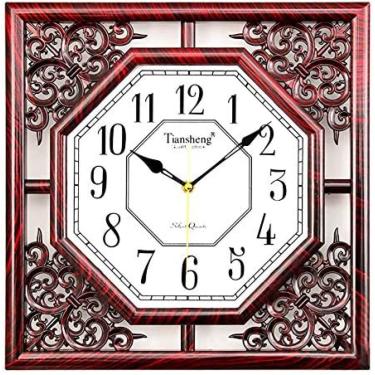 Imagem de Relógio De Parede, Relógio De Metal De Resina Silenciosa, Relógio De Bolso Quadrado Para Sala De Estar E Quarto Antiferrugem,Mogno,37,5 X 37,5 Cm,Collector88