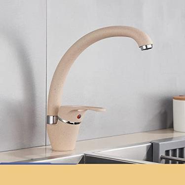 Imagem de Branco com pontos Torneira de cozinha Pia Torneira de água para cozinha Bico de pulverização Manípulo único Torneira misturadora de água fria e quente Bico de pulverizador, Bege com pontos A