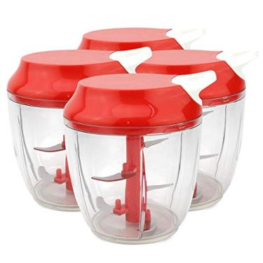 Imagem de KIT 4 Processadores Trituradores Manual 5 Lâminas 900ml Vermelho