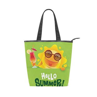 Imagem de Bolsa de mão de lona com alça superior Hello Summer em verde bolsa de ombro para mulheres