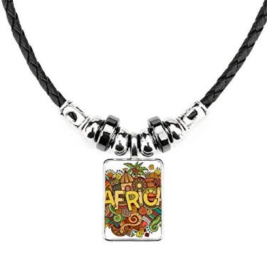 Imagem de DIYthinker Colar tribal com padrão de arte aborígene africana, joia com torque, pingente de corda de couro
