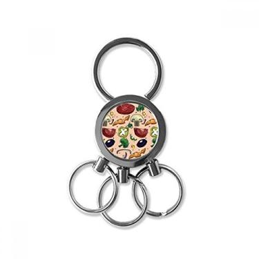 Imagem de DIYthinker Chaveiro de aço inoxidável Pizza Tomate Foods Peppers Cebola, chaveiro de carro com clipe para presente