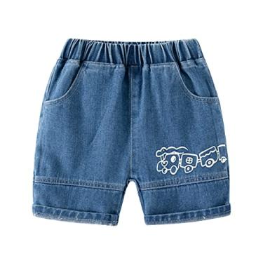 Imagem de Shorts de verão para meninos, shorts jeans de verão, bolso casual, moda para crianças, shorts de basquete (azul escuro, 2-3 anos)