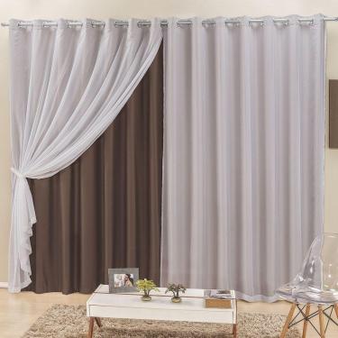 Imagem de Cortina Elegance 4,00M X 2,50M Tabaco Tecido Semi Blackout Com Voal Moderna