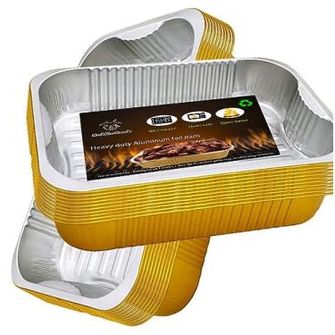 Imagem de SuiXinCook Pacote com 20 assadeiras de folha de alumínio de 3500 ml, bandeja de mesa fumegante, panela descartável espessa dourada para cozinhar e aquecer
